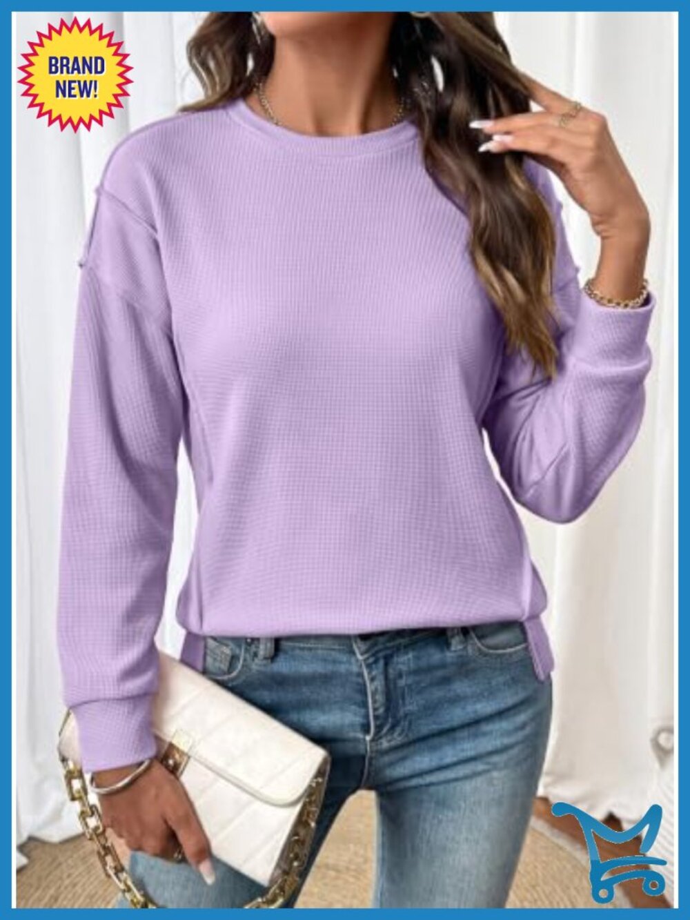 Crew Neck Sweatshirt Loose Side Split Pullover Tops Long Sleeve - Picture 5 of 6